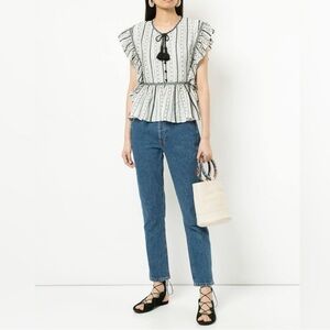 Sea New York Louisa Embroidered Blouse Ruffle Flutter Sleeves